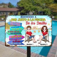 Personalized Family Pool Poolside Outdoor Spanish Metal Sign JR257 24O57 thumb 1
