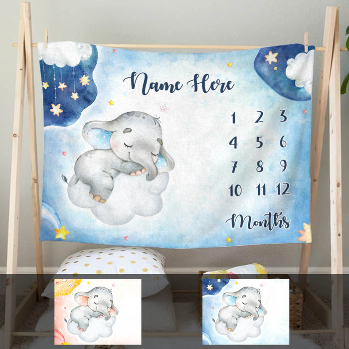 Personalized Elephant Baby Milestone Blanket OB203 81O60 1
