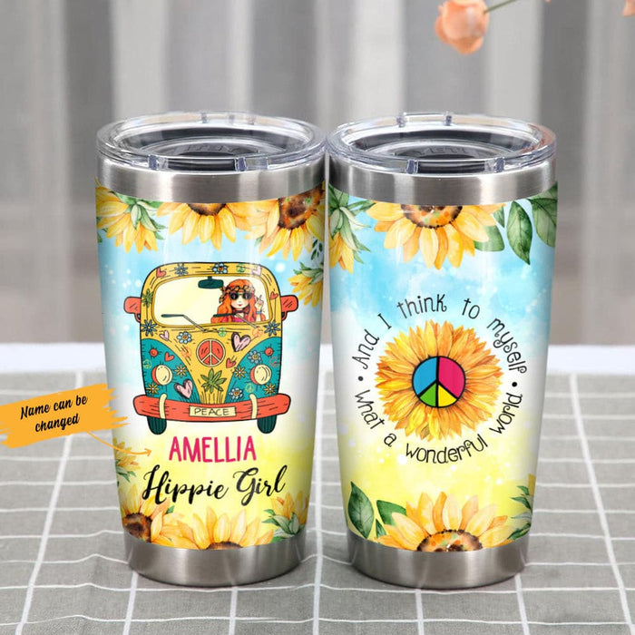 Personalized Hippie Girl Sunflower Steel Tumbler JN184 95O53 1