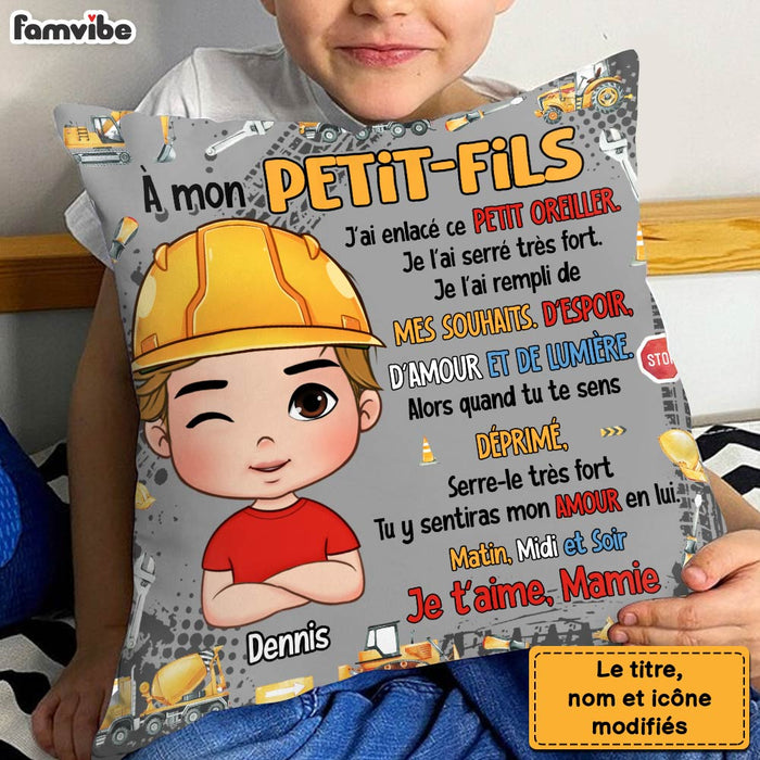 Personalized French Gift For Grandson Excavators Construction Machines Pillow  30733 1