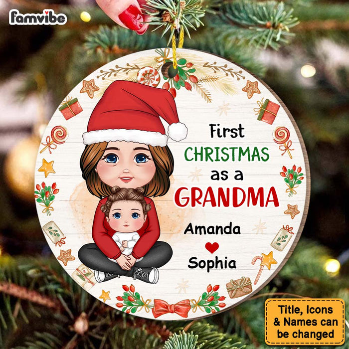 Personalized Gift First Christmas As A Grandma Circle Ornament 30401 1