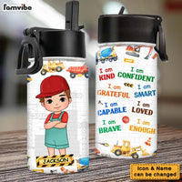 Personalized Gifts For Grandson Construction Machines I Am Kind Kids Water Bottle 31436 thumb 1