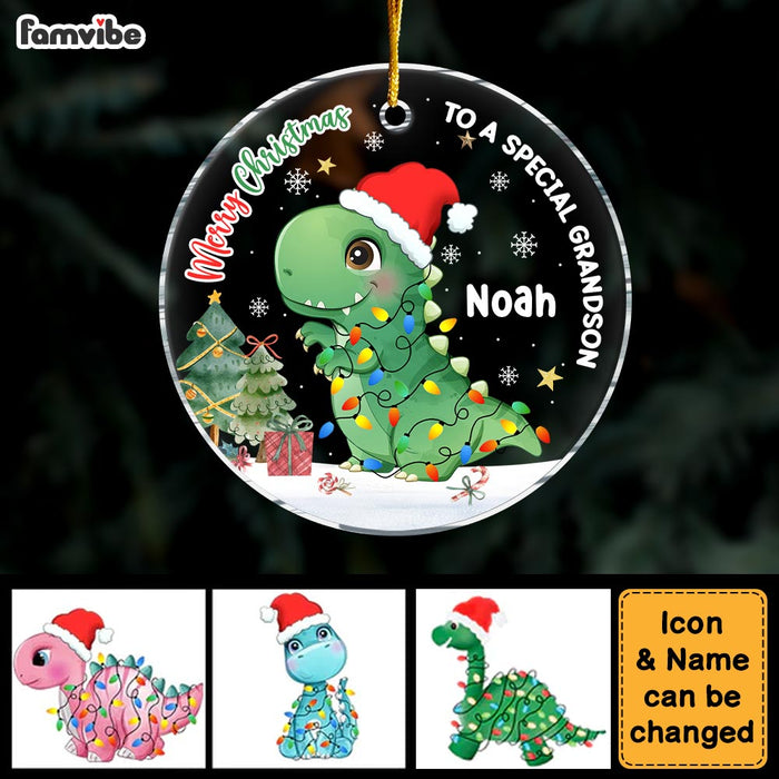 Personalized Christmas Gift For Grandson Dinosaur Merry Christmas Circle Ornament 30378 1