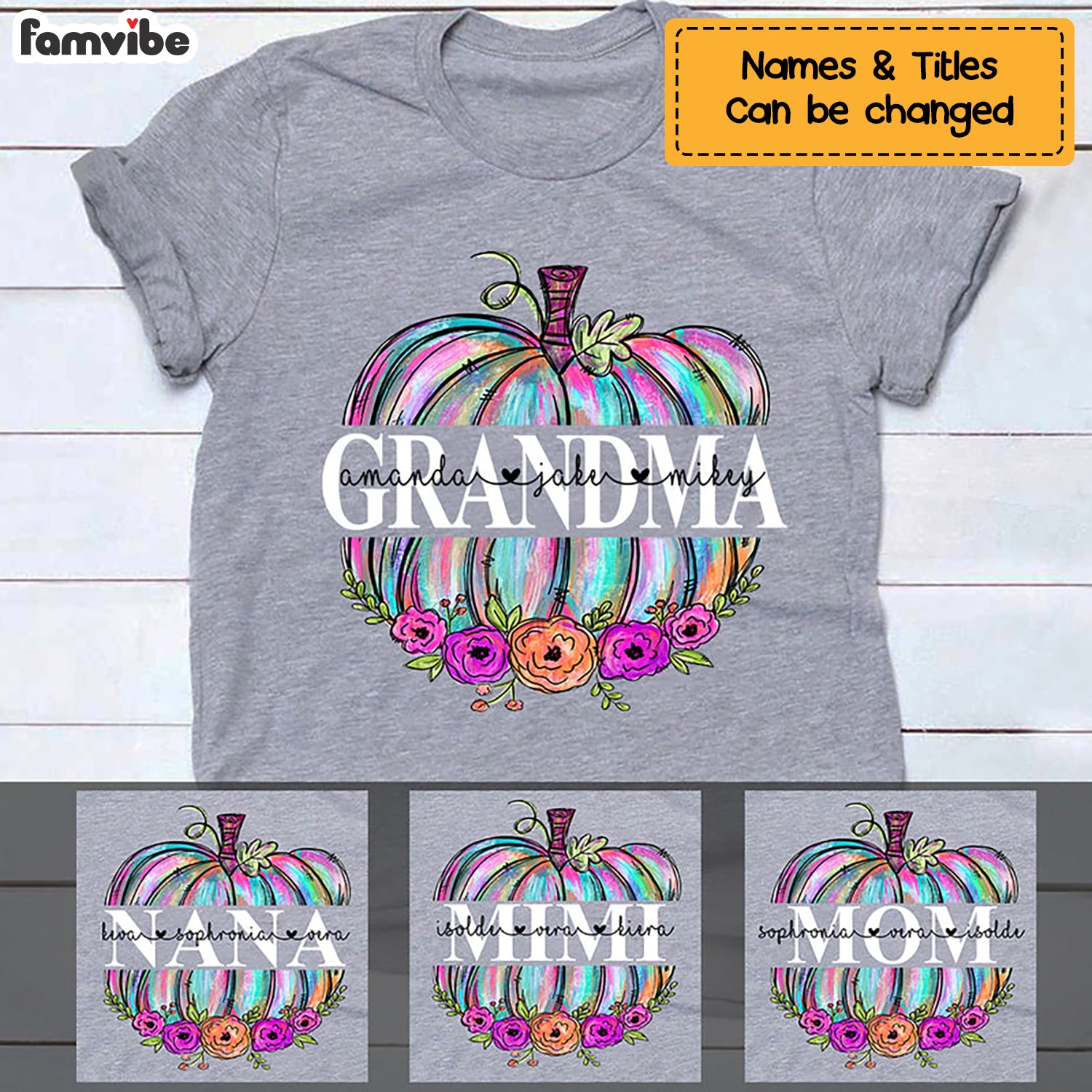 Personalized Grandma Mom Pumpkin Floral T Shirt SB293 81O47