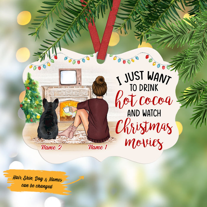 Personalized Hot Cocoa Christmas Movies Dog MDF Benelux Ornament NB102 85O53 1