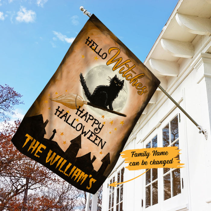 Personalized Halloween Hello Witches Black Cat Flag JL201 65O58 1
