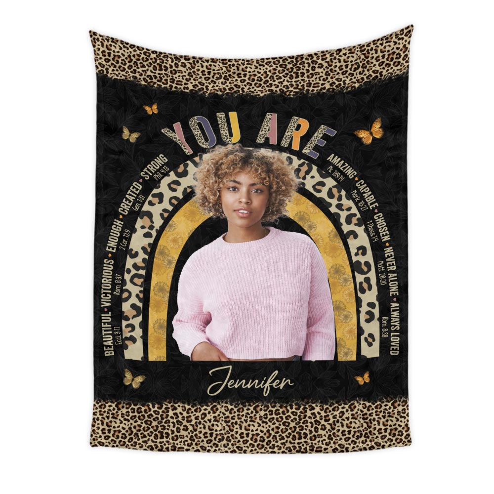 Personalized Gift For Daughter Leopard You Are Beautiful Upload Photo Blanket 31463 Primary Mockup