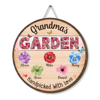Personalized Grandma's Garden Flowers Round Wood Sign 25334 thumb 1