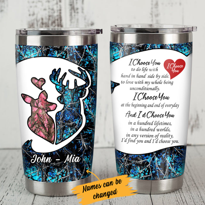 Personalized Deer Hunting Couple Valentine Steel Tumbler  JR92 81O34 1