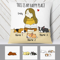 Personalized Girl Dog Happy Place Pillow  JR95 81O34 (Insert Included) thumb 1