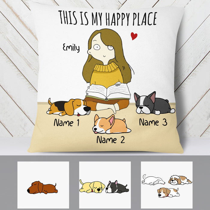 Personalized Girl Dog Happy Place Pillow  JR95 81O34 (Insert Included) 1