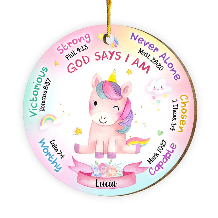 Personalized Inspirational Gift For Granddaughter Unicorn God Says Circle Ornament 30149 1
