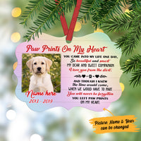 Personalized Dog Cat Loss Memorial Left Paw Prints On My Heart Benelux Ornament NB201 87O36 thumb 1