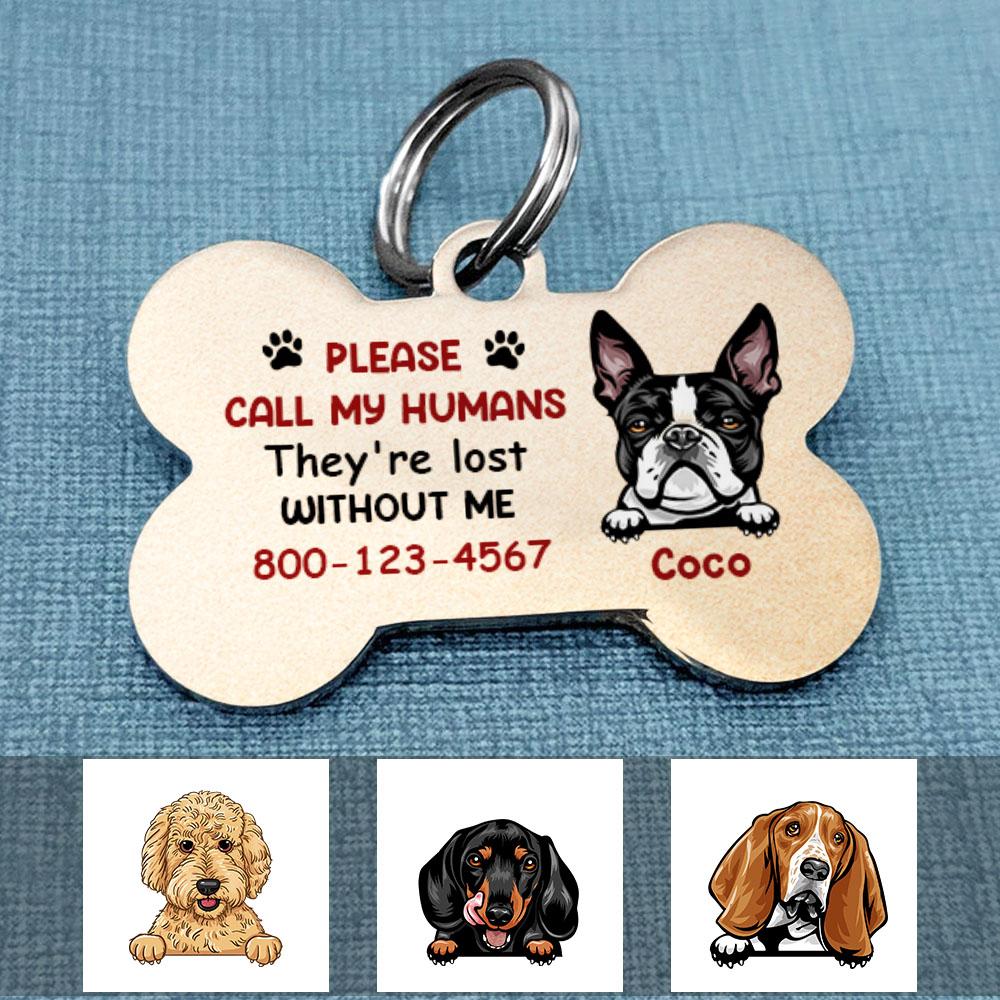 Personalized Dog Mom Call My Humans Bone Pet Tag NB51 95O58