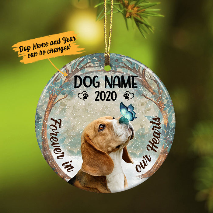 Personalized Forever In Our Hearts Beagle Dog Memorial  Ornament OB224 73O36 1