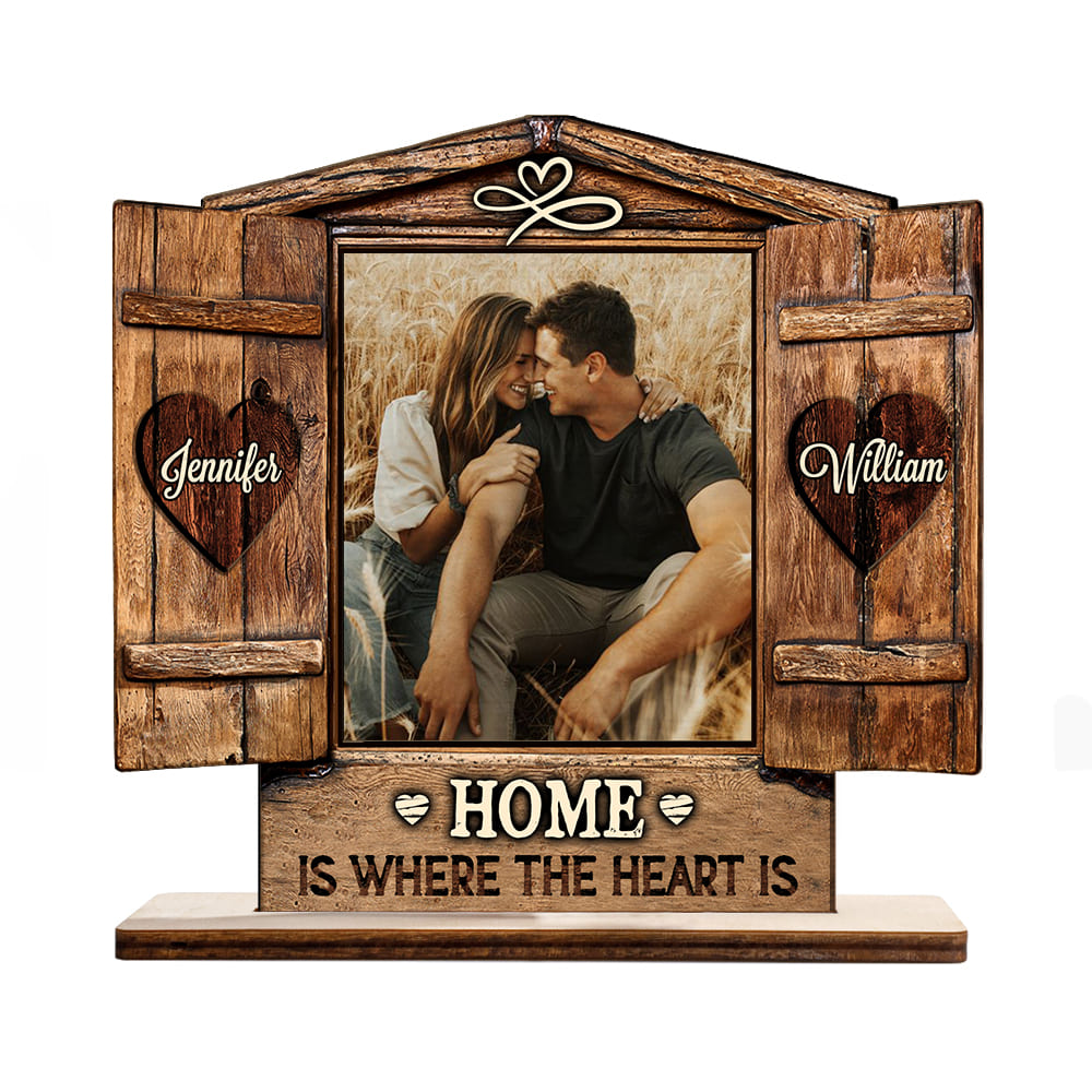Personalized Couples Custom Photo Home Is Where The Heart Is Wood Plaque 22743 Primary Mockup