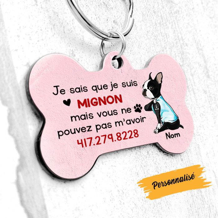 Personalized Dog I Am Cute Chien French Bone Pet Tag AP95 87O58 1