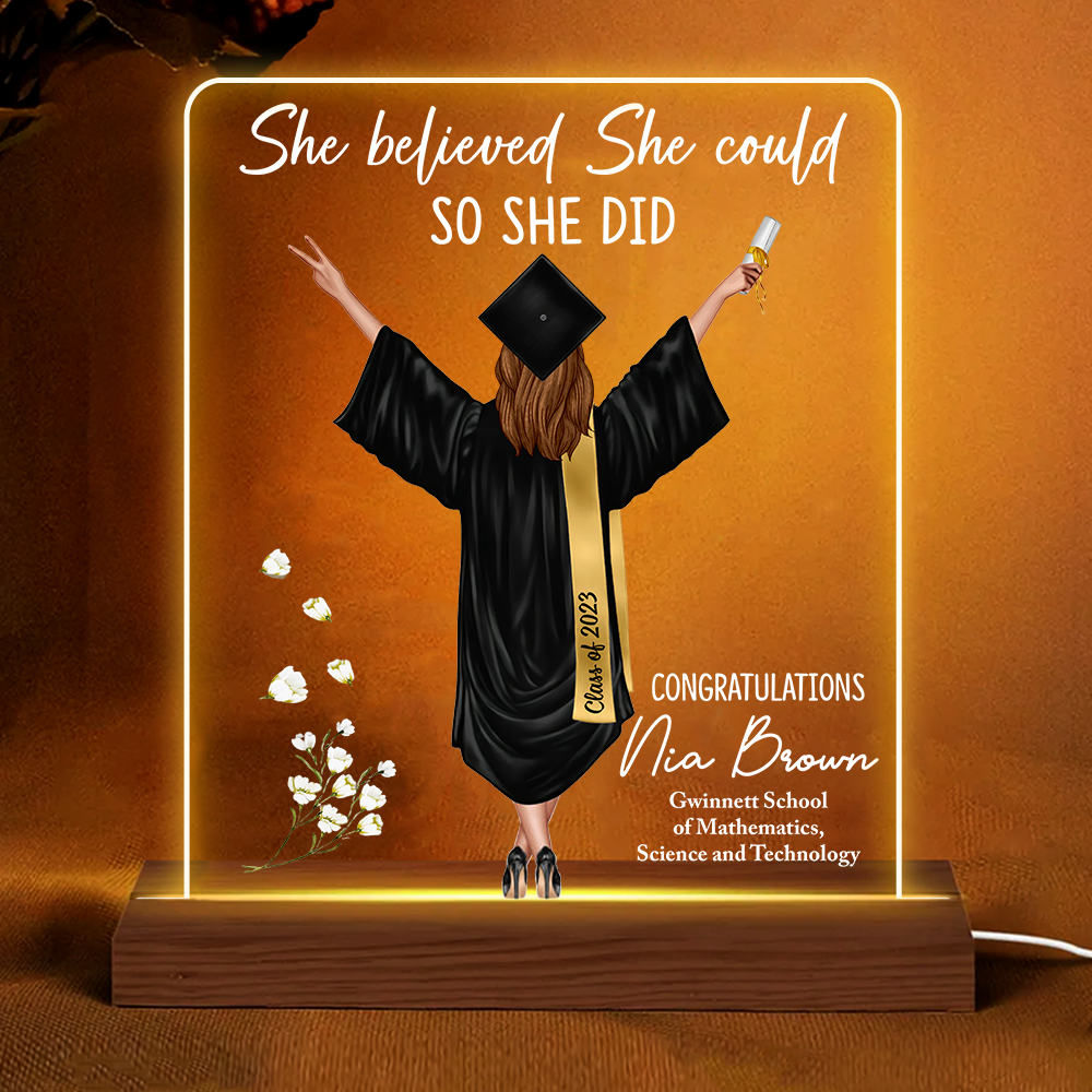 Personalized Graduation Gift She Believed She Could So She Did Plaque LED Lamp Night Light 25040 Primary Mockup