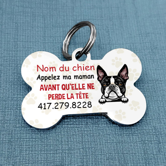 Personalized Dog Call My Mom Bone Chien French Bone Pet Tag AP91 30O34 1