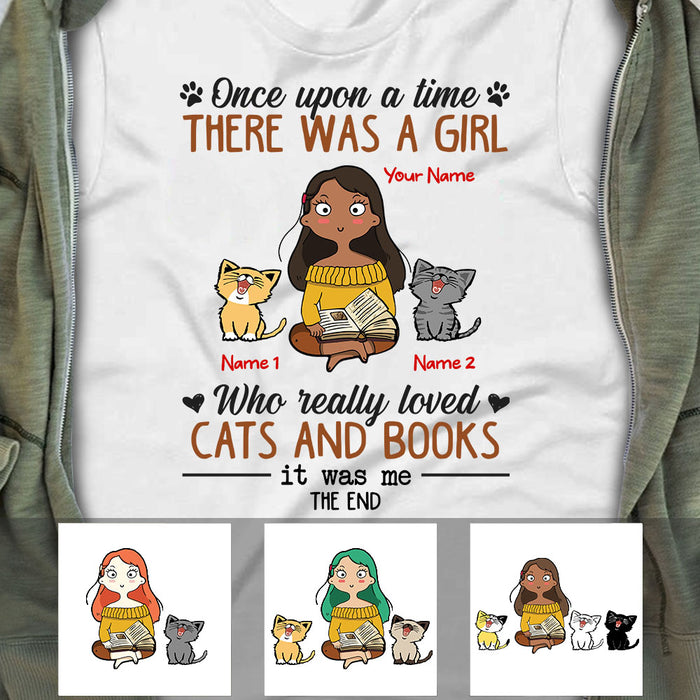 Personalized Cat & Book Girl T Shirt JR282 95O53 1
