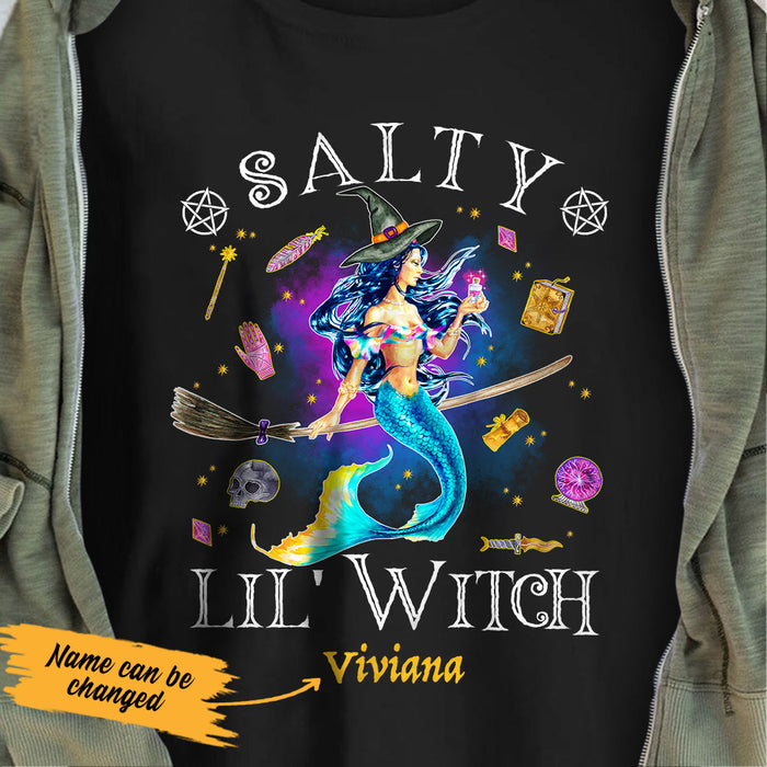 Personalized Mermaid Witch Salty Little Witch Halloween T Shirt AG271 95O53 1
