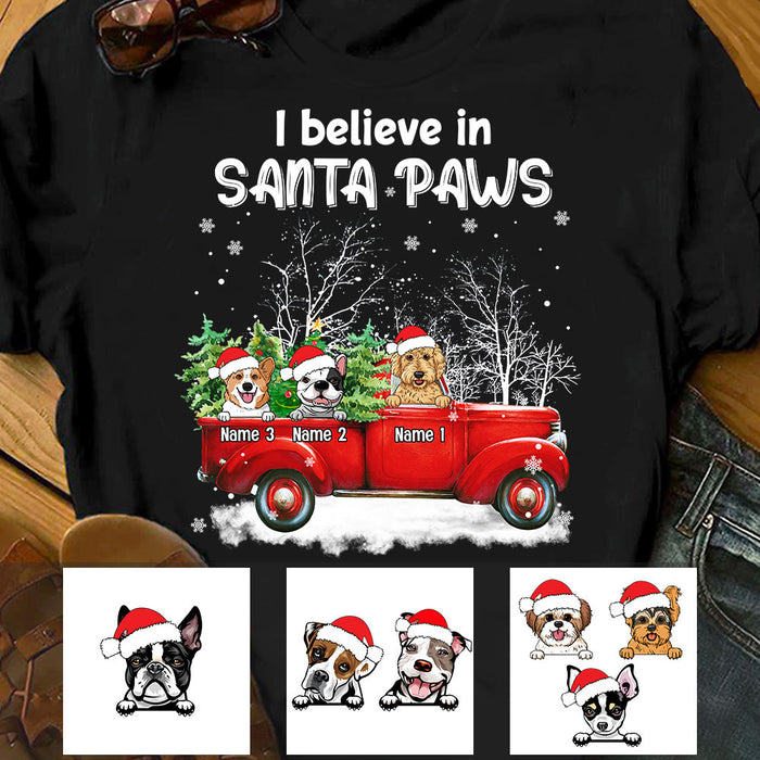 Personalized Dog Red Truck Santa Paws Christmas T Shirt NB245 87O53 1