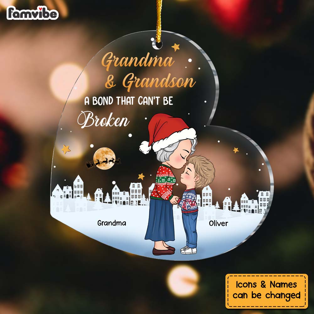 Personalized Christmas Gift Grandson And Grandma Bond Can't Be Broken Ornament 30577 Primary Mockup