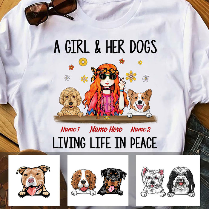 Personalized Hippie Girl And Dog Living In Peace T Shirt JR221 67O60 1