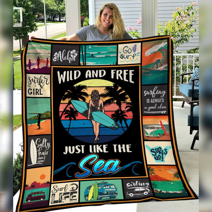 Surfing Girl  Fleece Blanket JN271 73O57 1