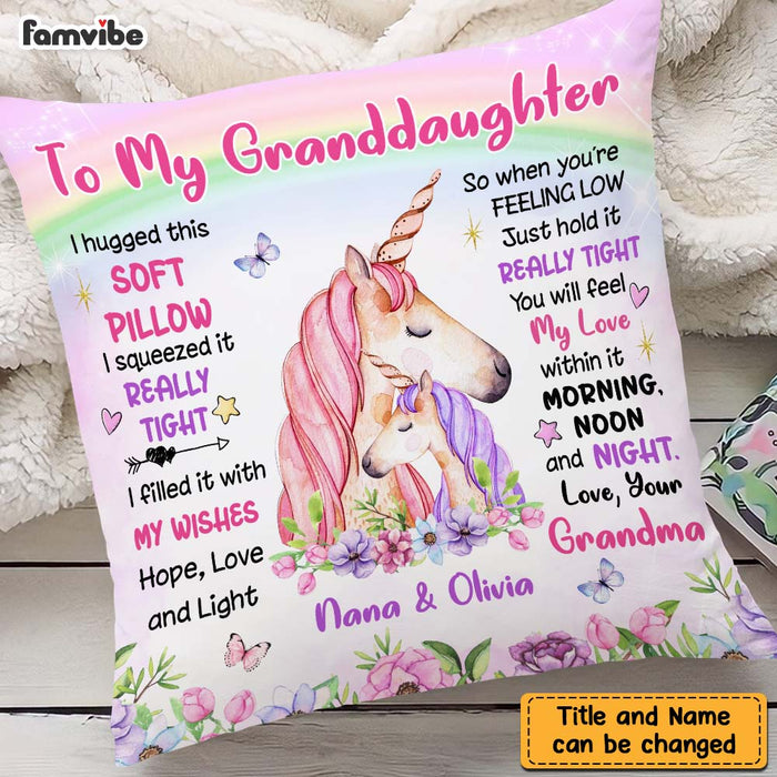 Personalized To Granddaughter From Grandma Unicorn Hug This Pillow 22690 1