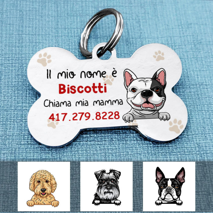 Personalized Cane Chiama Mia Mamma Italian Dog Call My Mom Bone Pet Tag AP132 67O58 1