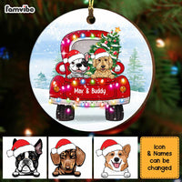 Personalized Dog Lover Red Truck Christmas Leds Circle Ornament OB126 58O34 thumb 1