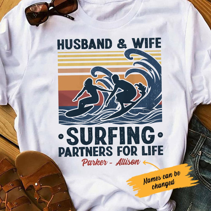 Personalized Surfing Husband & Wife White T Shirt JN222 95O53 1