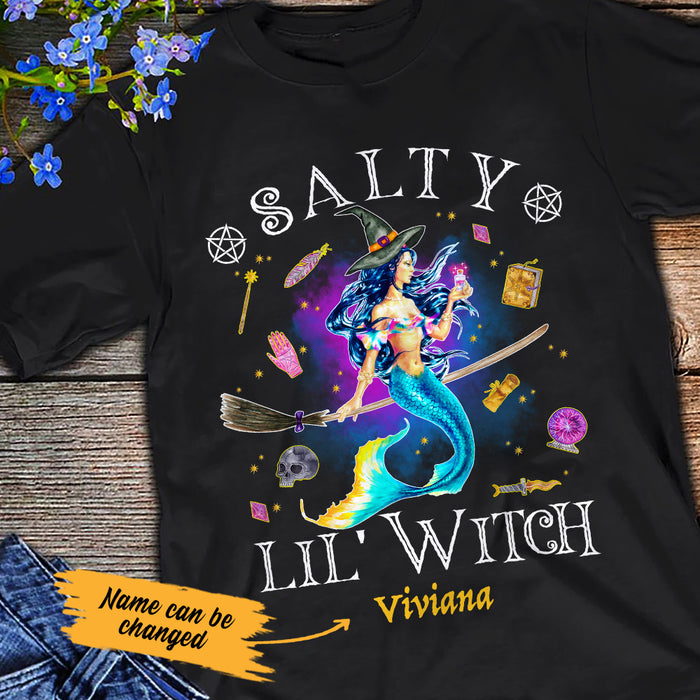 Personalized Mermaid Witch Salty Little Witch Halloween T Shirt AG271 95O53 1