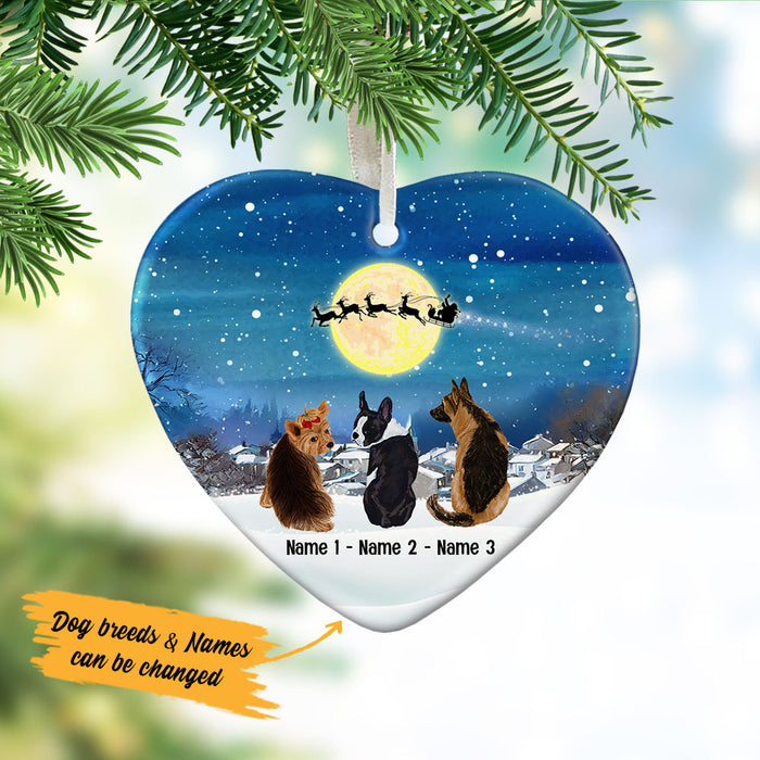 Personalized Dog Christmas Watching Santa  Heart Ornament OB263 81O53 1