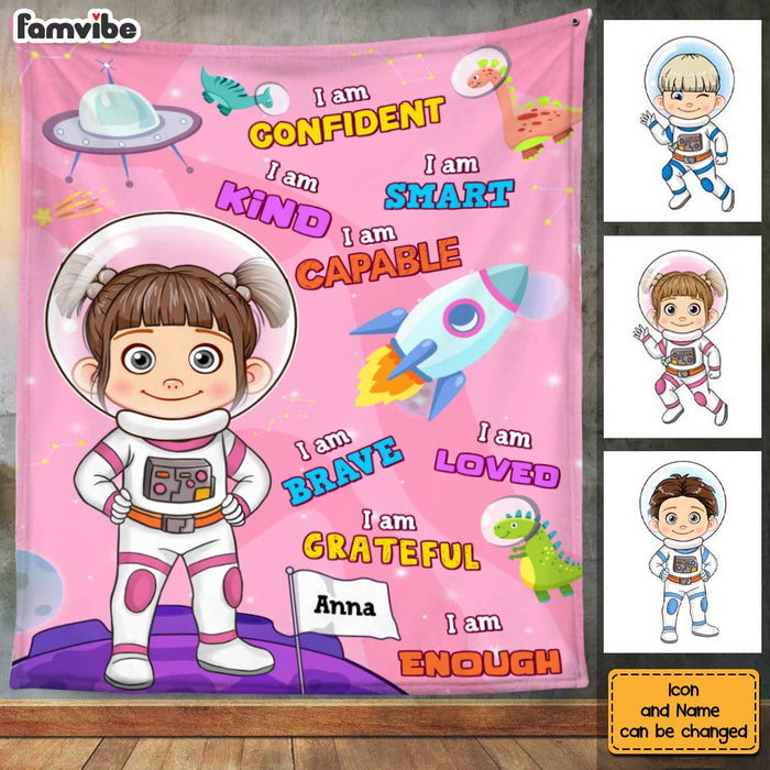 Personalized Gift For Granddaughter I Am Kind Affirmation Astronaut Theme Blanket 30927 1