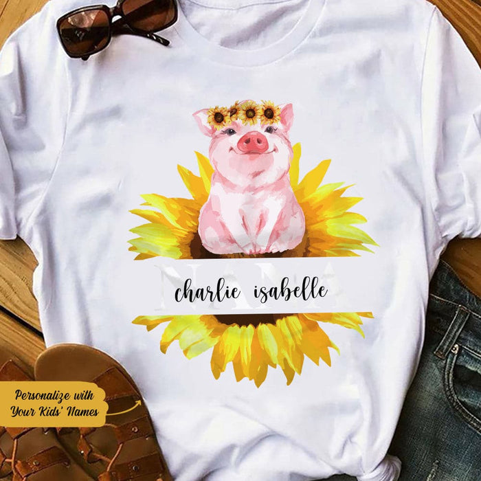 Personalized Grandma Sunflower Pig White T Shirt JN164 95O58 1