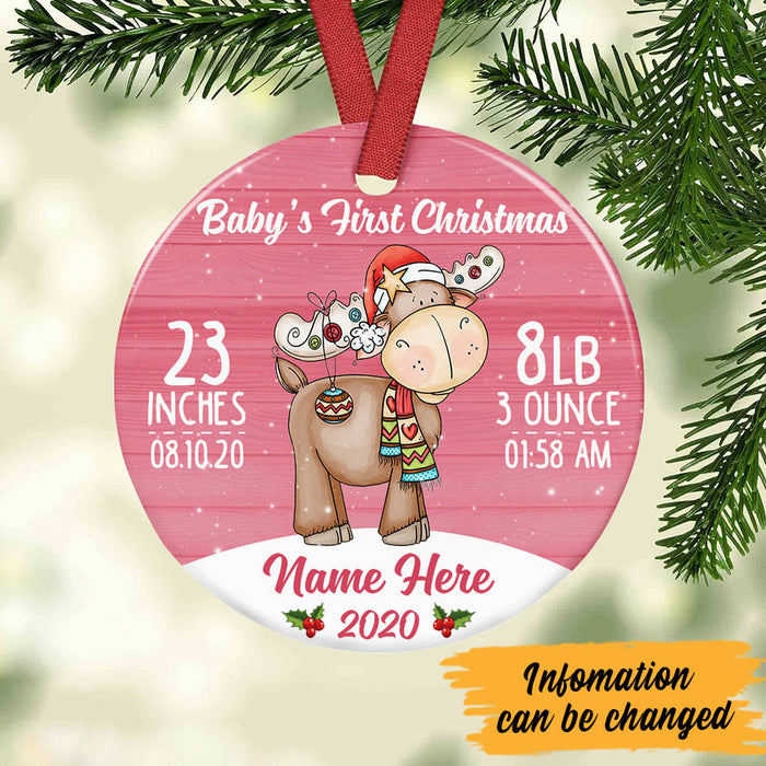 Personalized Baby First Christmas Moose  Circle Ornament NB193 81O60 1