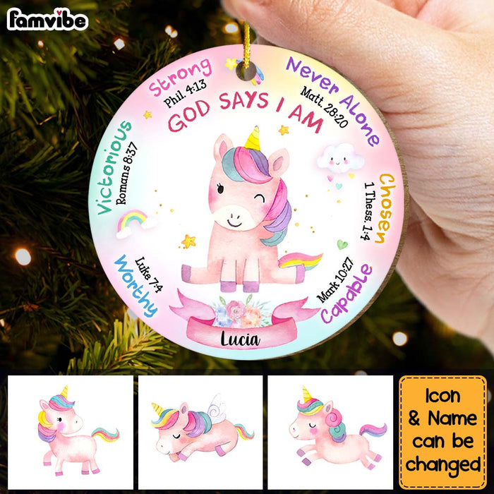 Personalized Inspirational Gift For Granddaughter Unicorn God Says Circle Ornament 30149 1
