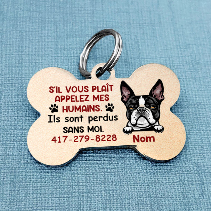 Personalized Dog Call My Humans French Chien Bone Pet Tag AP128 95O58 1