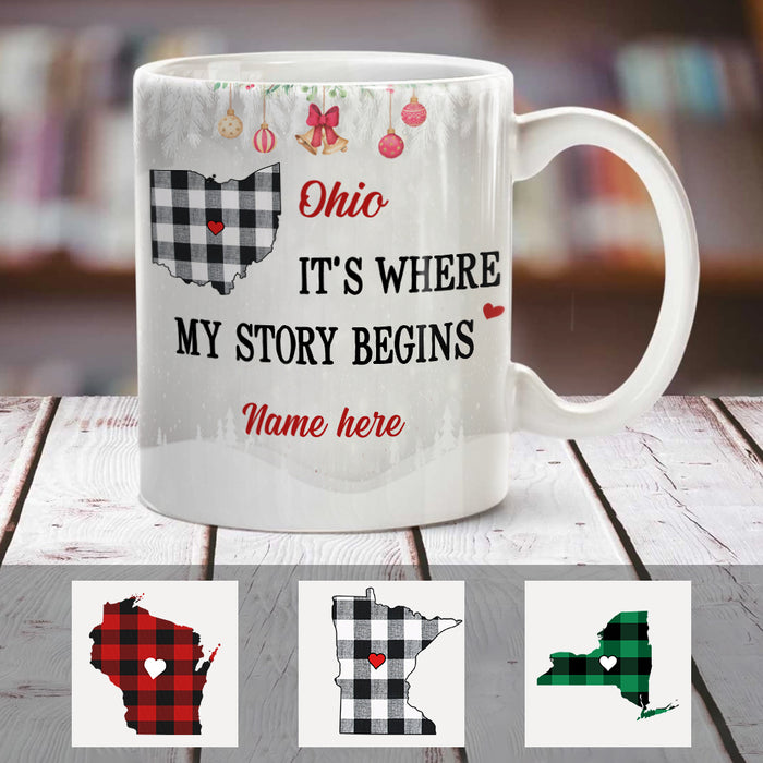 Personalized Story Begins Born And Live Buffalo Plaid Mug OB91 30O36 1