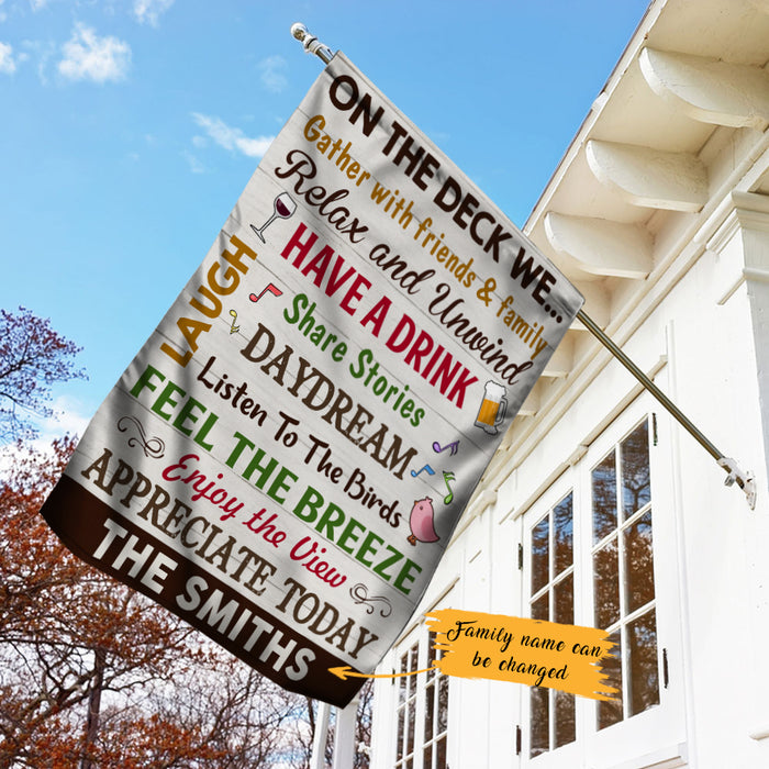 Personalized Family On The Deck We Gather Gardening Flag AG132 73O47 1