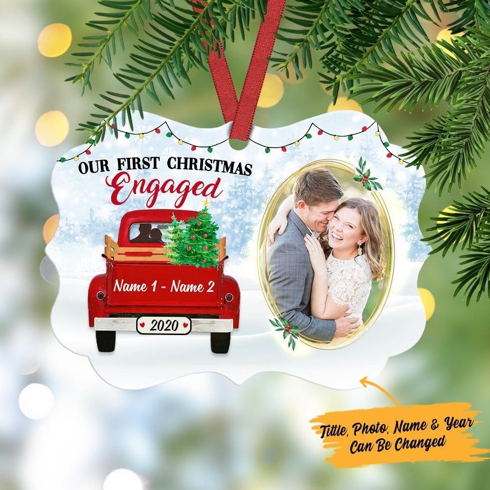 Personalized Our First Christmas Engaged Red Truck  MDF Benelux Ornament NB91 73O36