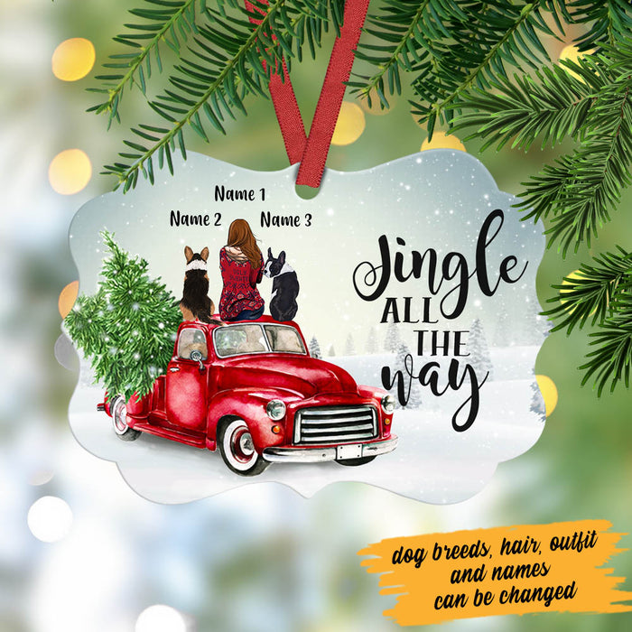 Personalized Dog Red Truck Christmas MDF Benelux Ornament OB194 85O60 1