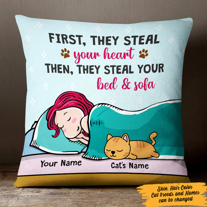 Personalized Cat Steal Your Bed Pillow JR292 29O47 1