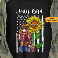 Personalized Hippie Girl And Sunflower America Flag T Shirt JN191 30O65 thumb 1