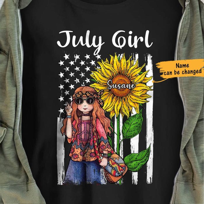 Personalized Hippie Girl And Sunflower America Flag T Shirt JN191 30O65 1