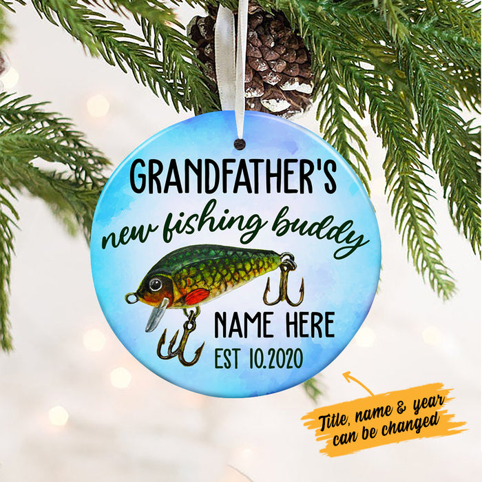 Personalized Grandpa New Fishing Buddy  Circle Ornament DB11 65O36 1