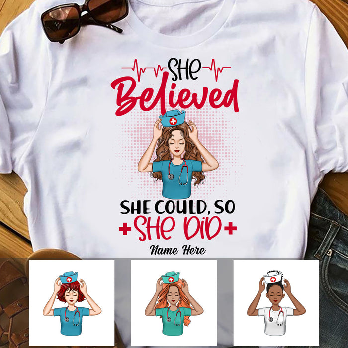 Personalized Nurse She Believed T Shirt MR41 30O53 1