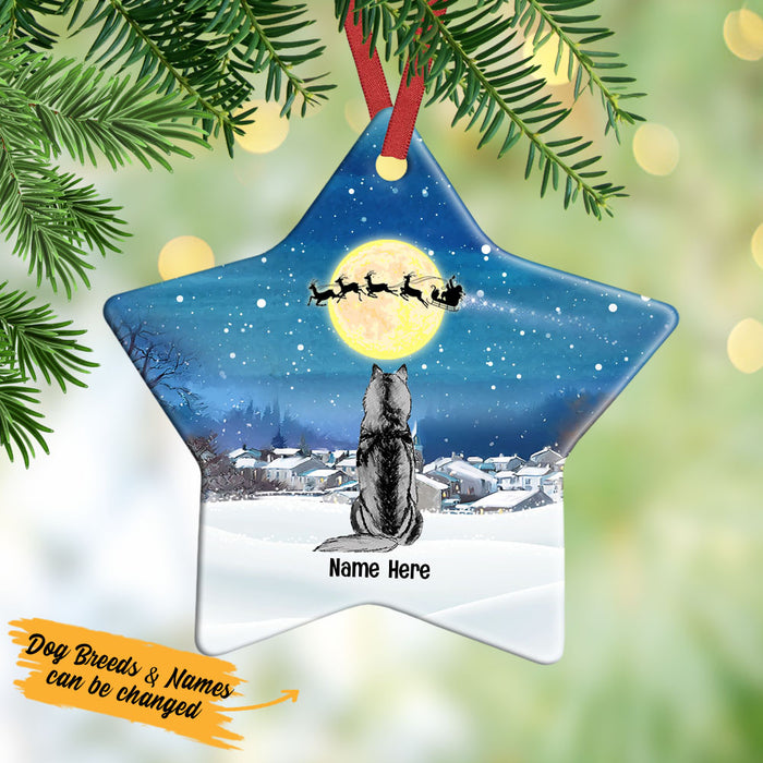 Personalized Dog Christmas Watching Santa  Star Ornament OB263 81O53 1